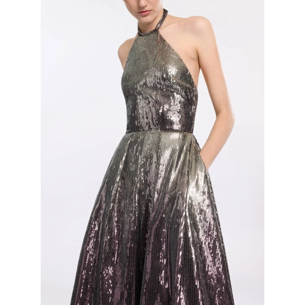 Elie Saab Halter Gradient Sequin Gown, view 4