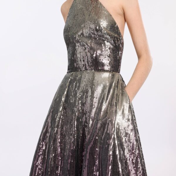 Elie Saab Halter Gradient Sequin Gown in Silver featuring  – Luxury Designer Fashion at Coveti.