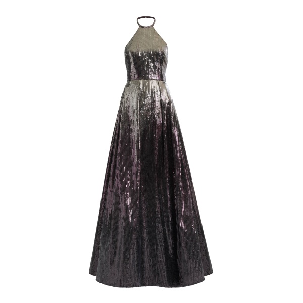 Elie Saab Halter Gradient Sequin Gown in Silver featuring  – Luxury Designer Fashion at Coveti.