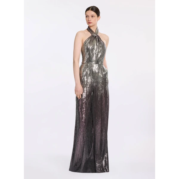 Elie Saab Halter Gradient Sequin Jumpsuit, view 2