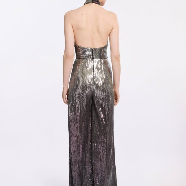 Elie Saab Halter Gradient Sequin Jumpsuit in Silver featuring  – Luxury Designer Fashion at Coveti.