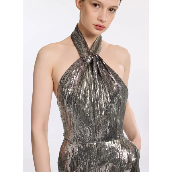 Elie Saab Halter Gradient Sequin Jumpsuit, view 4