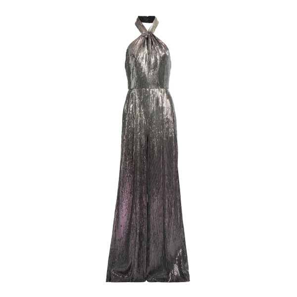 Elie Saab Halter Gradient Sequin Jumpsuit in Silver featuring  – Luxury Designer Fashion at Coveti.