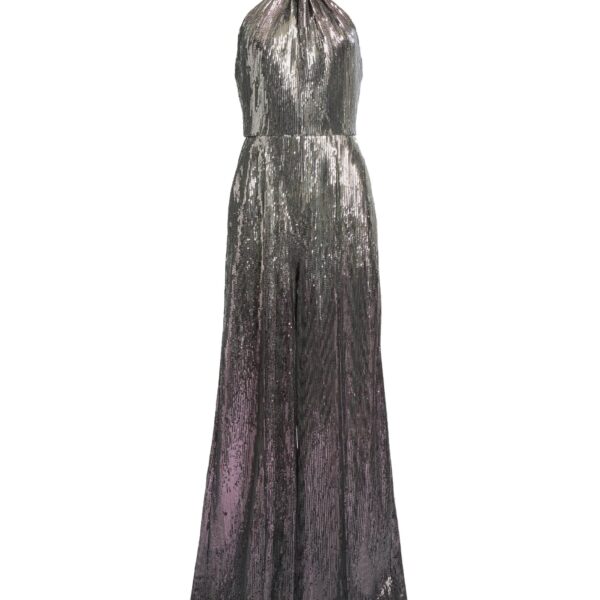 Elie Saab Halter Gradient Sequin Jumpsuit in Silver featuring  – Luxury Designer Fashion at Coveti.