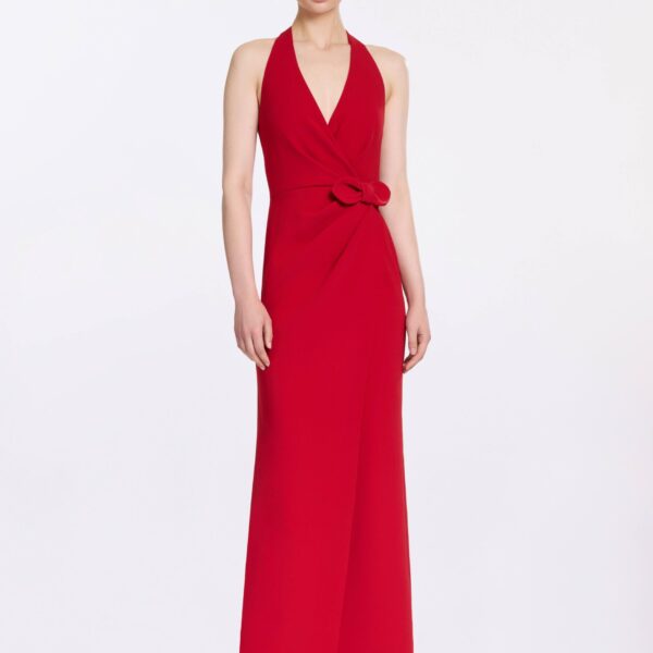 Elie Saab Long Cady Dress With Bow Detail in Red featuring  – Luxury Designer Fashion at Coveti.