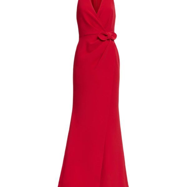 Elie Saab Long Cady Dress With Bow Detail in Red featuring  – Luxury Designer Fashion at Coveti.