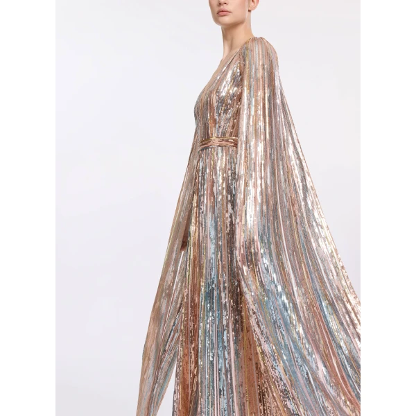 Elie Saab Multicolor Sequin Embroidered Dress, view 4