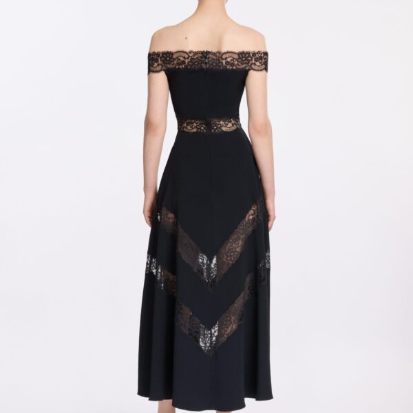 Elie Saab Off-The-Shoulder Midi Dress in Black featuring  – Luxury Designer Fashion at Coveti.