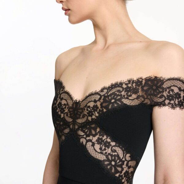 Elie Saab Off-The-Shoulder Midi Dress in Black featuring  – Luxury Designer Fashion at Coveti.