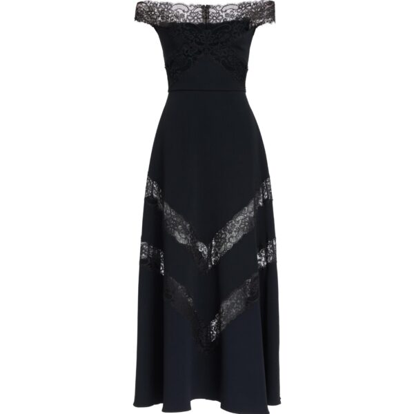 Elie Saab Off-The-Shoulder Midi Dress in Black featuring  – Luxury Designer Fashion at Coveti.