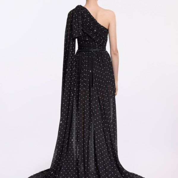 Elie Saab One-Shoulder Polka Dot Dress in Black featuring  – Luxury Designer Fashion at Coveti.