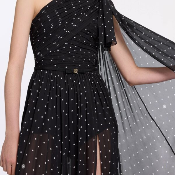 Elie Saab One-Shoulder Polka Dot Dress in Black featuring  – Luxury Designer Fashion at Coveti.