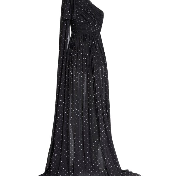 Elie Saab One-Shoulder Polka Dot Dress in Black featuring  – Luxury Designer Fashion at Coveti.