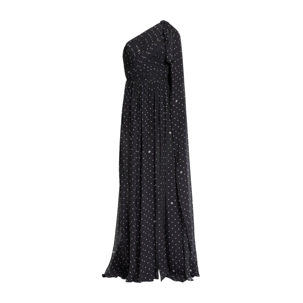Elie Saab One-Shoulder Polka Dot Dress in Black featuring  – Luxury Designer Fashion at Coveti.