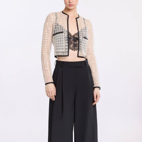 Elie Saab Pearl Cropped Jacket in White featuring  – Luxury Designer Fashion at Coveti.