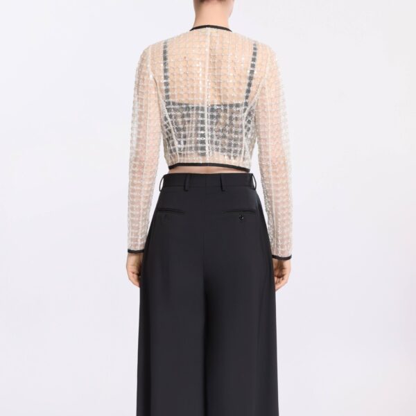 Elie Saab Pearl Cropped Jacket in White featuring  – Luxury Designer Fashion at Coveti.