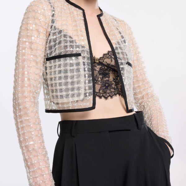 Elie Saab Pearl Cropped Jacket in White featuring  – Luxury Designer Fashion at Coveti.