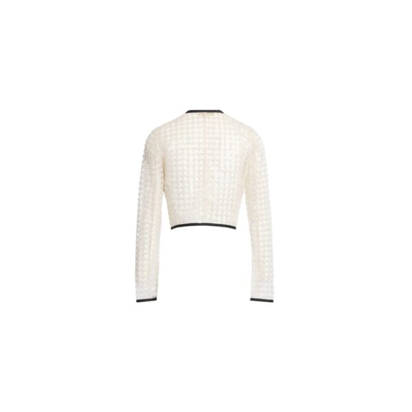 Elie Saab Pearl Cropped Jacket in White featuring  – Luxury Designer Fashion at Coveti.