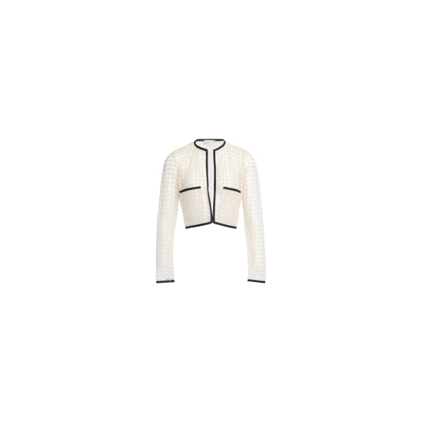 Elie Saab Pearl Cropped Jacket in White featuring  – Luxury Designer Fashion at Coveti.