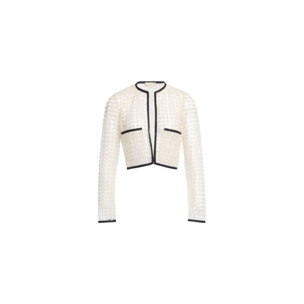 Elie Saab Pearl Cropped Jacket in White featuring  – Luxury Designer Fashion at Coveti.