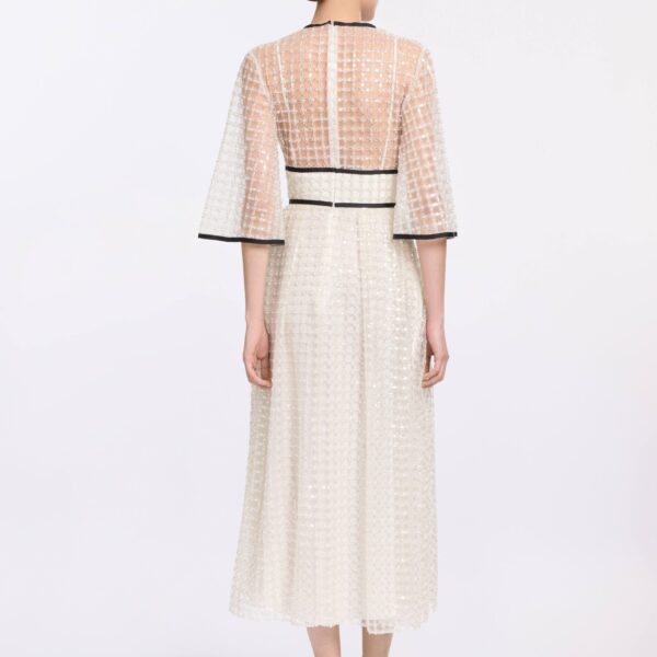 Elie Saab Pearl Midi Dress in White featuring  – Luxury Designer Fashion at Coveti.