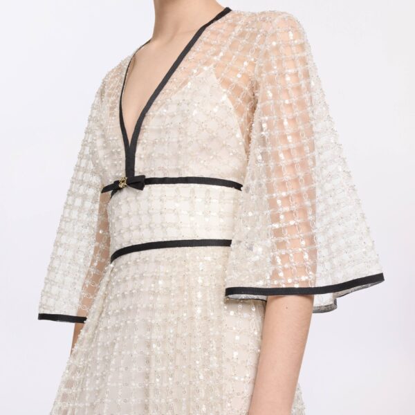 Elie Saab Pearl Midi Dress in White featuring  – Luxury Designer Fashion at Coveti.