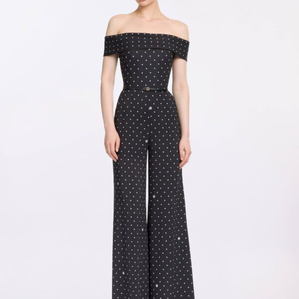 Elie Saab Polka Dot Jumpsuit in Black featuring  – Luxury Designer Fashion at Coveti.