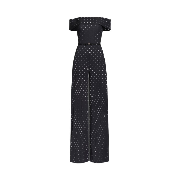Elie Saab Polka Dot Jumpsuit in Black featuring  – Luxury Designer Fashion at Coveti.