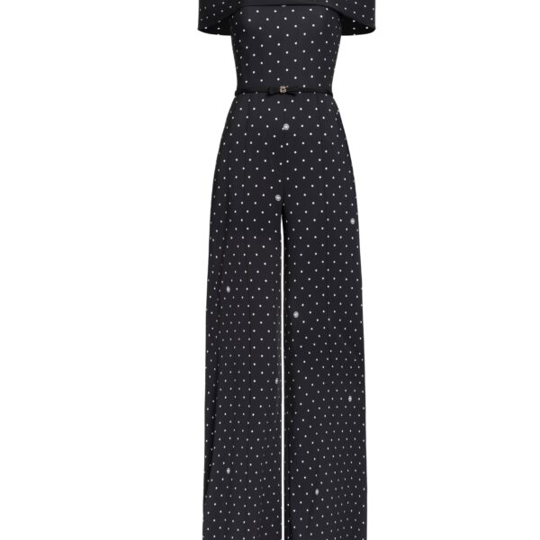 Elie Saab Polka Dot Jumpsuit in Black featuring  – Luxury Designer Fashion at Coveti.