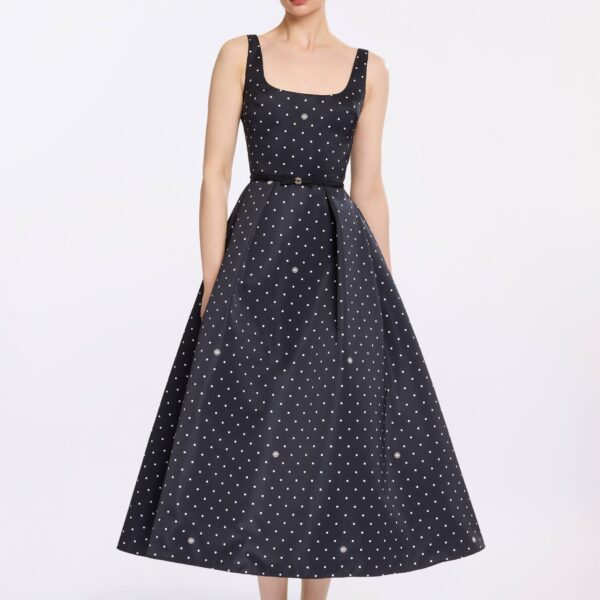 Elie Saab Polka Dot Midi Dress in Black featuring  – Luxury Designer Fashion at Coveti.