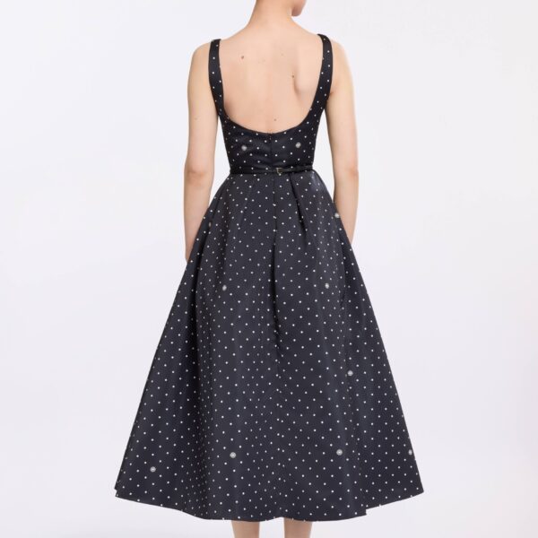 Elie Saab Polka Dot Midi Dress in Black featuring  – Luxury Designer Fashion at Coveti.