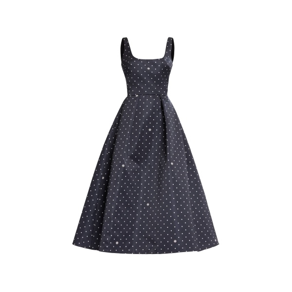 Elie Saab Polka Dot Midi Dress in Black featuring  – Luxury Designer Fashion at Coveti.