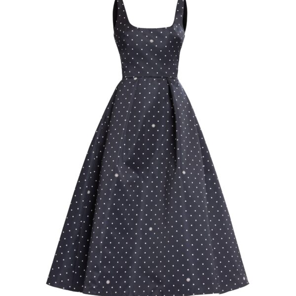 Elie Saab Polka Dot Midi Dress in Black featuring  – Luxury Designer Fashion at Coveti.