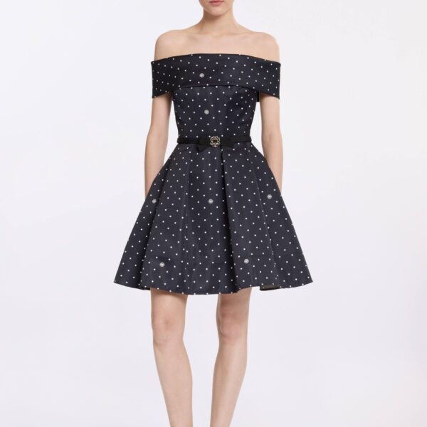 Elie Saab Polka Dot Short Dress in Black featuring  – Luxury Designer Fashion at Coveti.