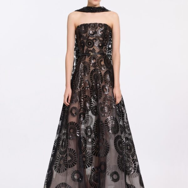 Elie Saab Sequin Embroidered Gown in Black featuring  – Luxury Designer Fashion at Coveti.