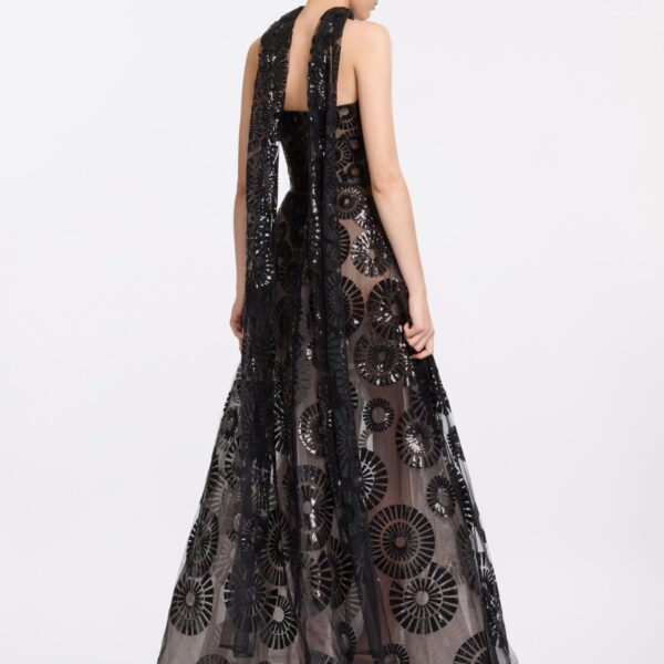 Elie Saab Sequin Embroidered Gown in Black featuring  – Luxury Designer Fashion at Coveti.