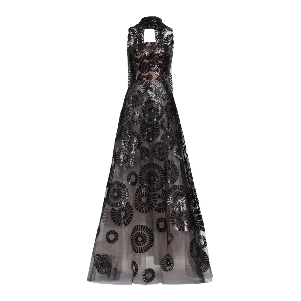 Elie Saab Sequin Embroidered Gown in Black featuring  – Luxury Designer Fashion at Coveti.