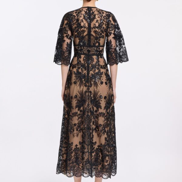 Elie Saab Sequin Embroidered Lace Dress in Black featuring  – Luxury Designer Fashion at Coveti.