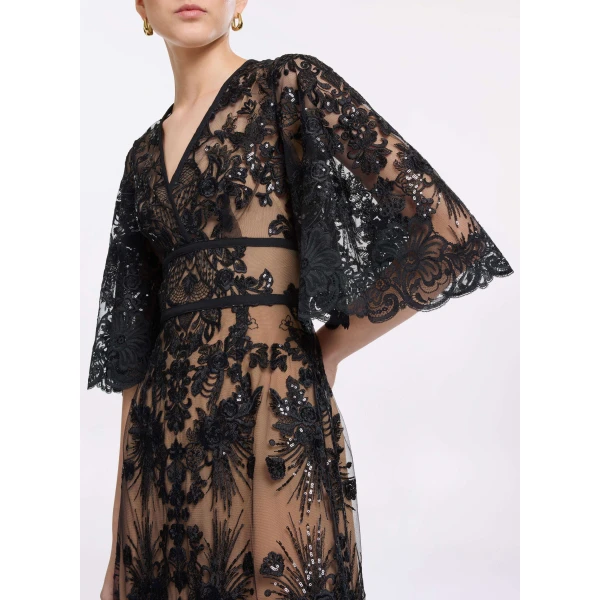 Elie Saab Sequin Embroidered Lace Dress, view 4