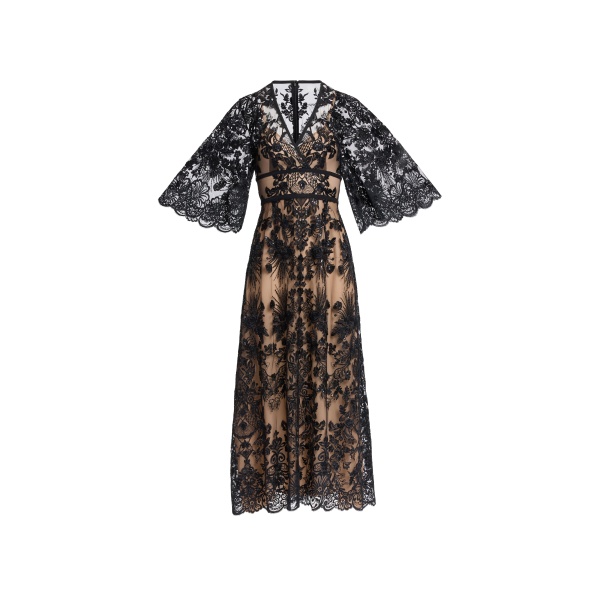 Elie Saab Sequin Embroidered Lace Dress in Black featuring  – Luxury Designer Fashion at Coveti.