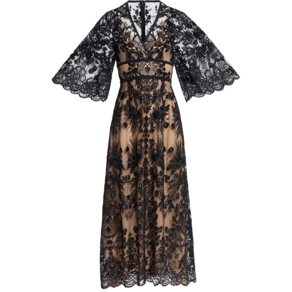 Elie Saab Sequin Embroidered Lace Dress in Black featuring  – Luxury Designer Fashion at Coveti.