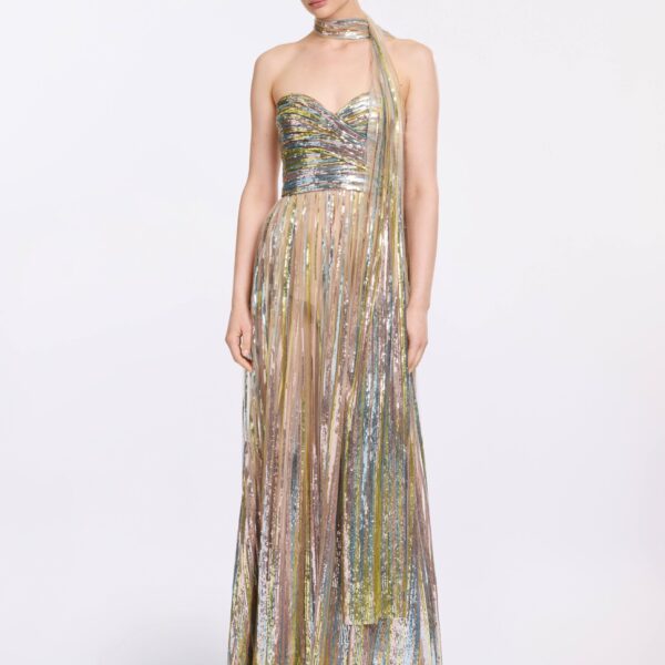Elie Saab Sequin Embroidered Tulle Dress in Multicolour featuring  – Luxury Designer Fashion at Coveti.