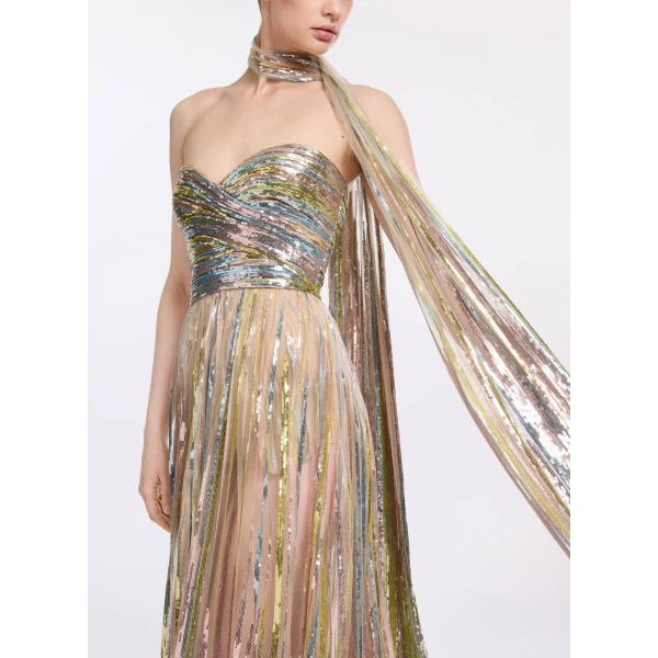 Elie Saab Sequin Embroidered Tulle Dress, view 4