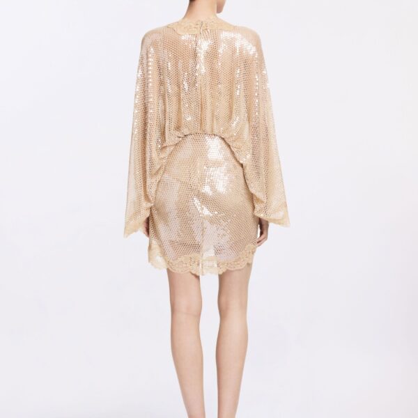 Elie Saab Sequined Mesh Dress in Beige featuring  – Luxury Designer Fashion at Coveti.