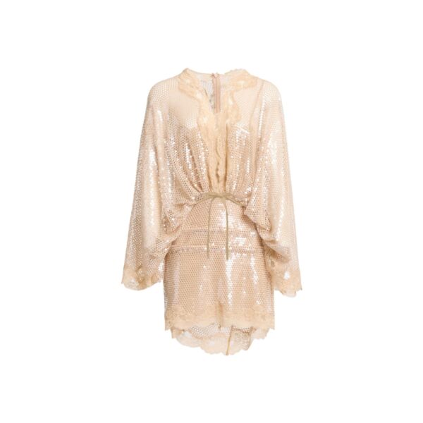 Elie Saab Sequined Mesh Dress in Beige featuring  – Luxury Designer Fashion at Coveti.