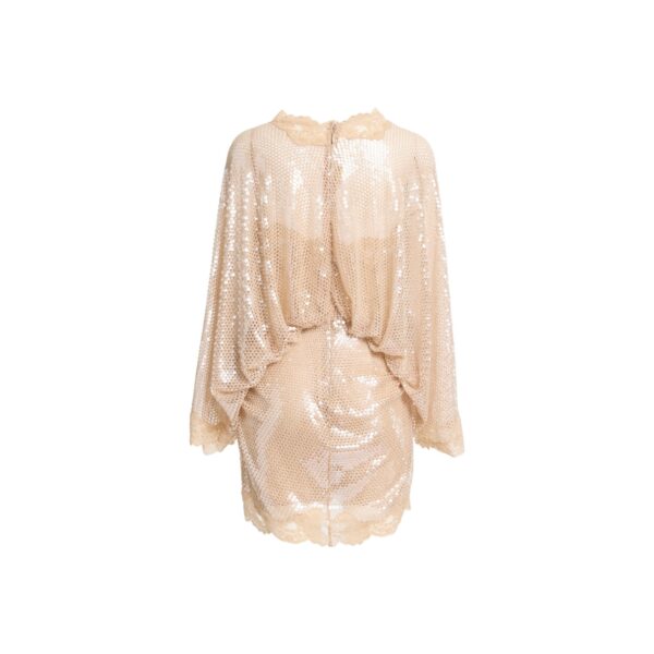 Elie Saab Sequined Mesh Dress in Beige featuring  – Luxury Designer Fashion at Coveti.