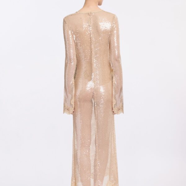Elie Saab Sequined Mesh Midi Dress in Beige featuring  – Luxury Designer Fashion at Coveti.