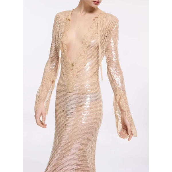 Elie Saab Sequined Mesh Midi Dress, view 4