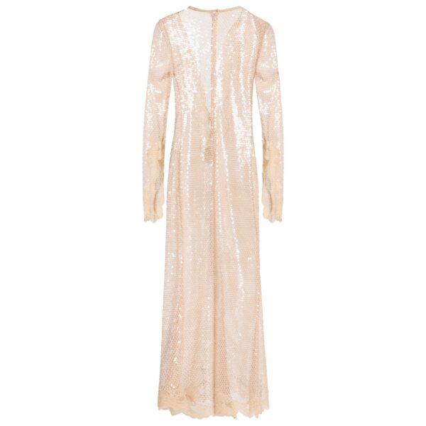 Elie Saab Sequined Mesh Midi Dress in Beige featuring  – Luxury Designer Fashion at Coveti.