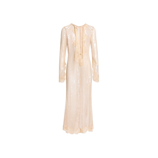 Elie Saab Sequined Mesh Midi Dress in Beige featuring  – Luxury Designer Fashion at Coveti.